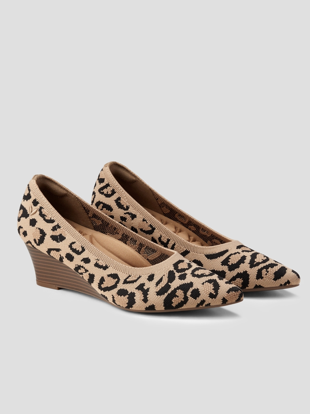 Vivaia Margot Wedge Leopard Knit Pointed Toe Pump Heels Beige/Black Size 37.5
